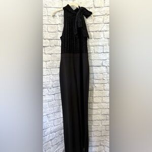 Vince Camuto Jumpsuit Neck Bow Sleeveless Wide Leg Blk Sz 10